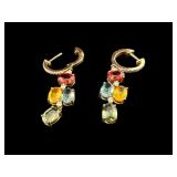 PR OF 14K CUSTOM MULTI-COLOR SAPPHIRE & DIAMOND