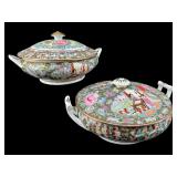 LOT OF 2 ROSE MEDALLION PORCELAIN COVERED DISHES