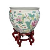 PORCELAIN FISH BOWL PLANTER ON STAND