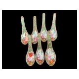 LOT OF 7 ROSE MEDALLION PORCELAIN SPOON HOLDERS