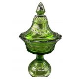 TIARA EMERALD GREEN STRAWBERRY CANDY DISH WITH LID