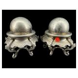 PR OF ORNATE SILVERPLATE/METAL SPHERES IN STANDS