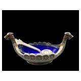 STERLING SILVER COBALT INSERT SALT CELLAR WITH