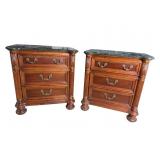 2 HOOKER FURNITURE MARBLE TOP 3 DRAWER NIGHTSTANDS