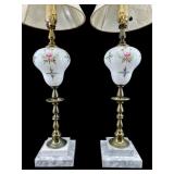 2 BRASS AND MARBLE BASE TABLE LAMPS