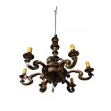 LARGE HEAVY 5 LIGHT BRONZE ORNATE CHANDELIER