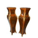 2 FRENCH MARBLE TOP BRONZE ADORNED PEDESTALS