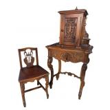 WALNUT HEAVY CARVED LIONS HEAD TELEPHONE TABLE