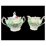 ANTIQUE HAND PAINTED PORCELAIN CREAMER & SUGAR SET