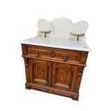 WALNUT VICTORIAN MARBLE TOP WASHSTAND
