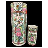 LOT OF 2 NEWER ROSE MEDALLION CYLINDER VASE
