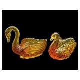 PR OF AMBER GLASS SWAN SALT CELLARS