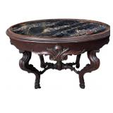 WALNUT VICTORIAN CARVED MARBLE TOP TABLE