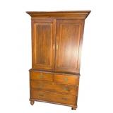 18TH CENT. PINE STEP BACK BLIND DOOR CUPBOARD