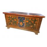 18TH CENT. PAINT DECORATED DOVETAILED BLANKET BOX