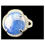 PLATINUM UNHEATED BLUE SAPPHIRE & DIAMOND RING