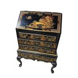 EBONIZED ORIENTAL PAINT DECORATED QUEEN ANNE