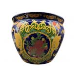 COBALT BLUE DECORATED CERAMIC FISH BOWL