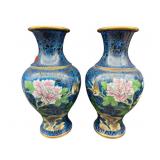2 BLUE CLOISONNE 12 INCH VASES