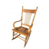OAK CARVED BACK SPINDLE ROCKER