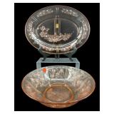 2 PCS PINK CABBAGE ROSE DEPRESSION GLASS