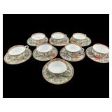 LOT OF 8 ROSE MEDALLION PORCELAIN CUPS AND SAUCERS