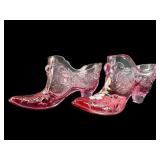 2 FENTON ART GLASS PINK SLIPPERS