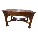 HEAVY CARVED MAHOGANY LIBRARY TABLE WITH DRAWER