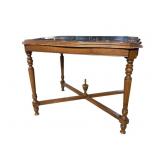 WALNUT SLATE TOP CARVED CENTER TABLE