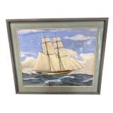 SIGNED AND DATED SHIP WATER COLOR IN FRAME