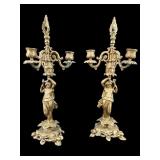 PR OF ANTIQUE FRENCH GILT METAL CANDELABRAS, AS IS