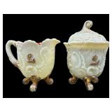 2 PC ANTIQUE NORTHWOOD LOUIS XV CUSTARD CREAMER &