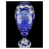 LARGE ANTIQUE BOHEMIAN COBALT CUT TO CLEAR/FACETS