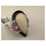 14K LARGE NATURAL OPAL, PINK SAPPHIRE, AND