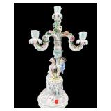 TALL HAND PAINTED MEISSEN STYLE CANDELABRA, AS IS