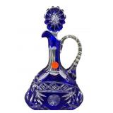 LARGE BOHEMIAN COBALT CUT TO CLEAR DECANTER WITH