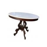 OVAL CHERRY MARBLE TOP VICTORIAN STYLE TABLE