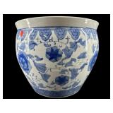 ORIENTAL PORCELAIN BLUE AND WHITE FISHBOWL PLANTER
