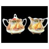 ANTIQUE PORCELAIN HAND PAINTED CREAMER & SUGAR
