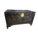 HEAVY CARVED CAMPHOR WOOD ORIENTAL BLANKET BOX