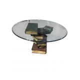BOOK FORMED GLASS TOP ROUND TABLE