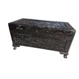 EBONIZED SMALL HEAVY CARVED BLANKET BOX