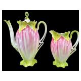 2 PC PORCELAIN HAND PAINTED COFFEE SET