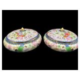 TWO CLOISONNE LOW BOWLS WITH LIDS