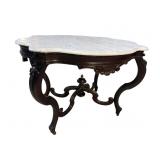 LARGE WALNUT VICTORIAN TURTLE TOP MARBLE TOP TABLE