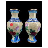 TWO 10.5 INCH YELLOW CLOISONNE VASES
