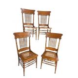 4 OAK PRESSED BACK ANTIQUE CHAIRS