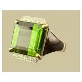 14K CUSTOM GREEN TOURMALINE AND DIAMOND RING