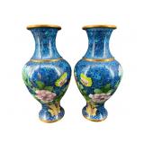 TWO 10.75 IN BLUE CLOISONNE VASES