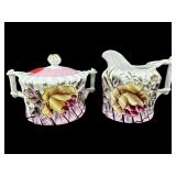 ANTIQUE PORCELAIN HAND PAINTED SUGAR & CREAMER